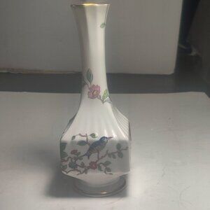 Aynsley Floral Vase from England, fine bone china, decorated with a bird & vines